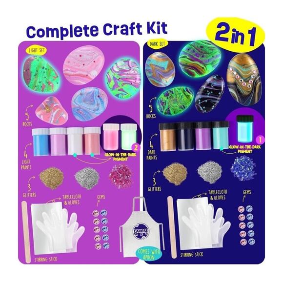 2 in 1 Rock Painting Art Kit - Glow in The Dark Pouring Rock Kit Kids Craft Gift - Picture 7 of 10